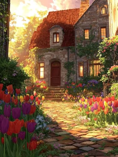 Diamond Painting 20x30 Diamond Painting Erwachsene Tulpe Diamanten Kinder HäUser, DIY Viereckige Vollbohrer Mosaik Kreativ set für Erwachsene Malen Nach Deko Wohnzimmer Geschenke für Frauen S-561 von Jiaboxln