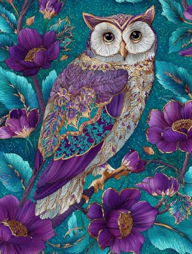 Diamond Painting 80x110 Diamond Painting Erwachsene Lila Diamanten Kinder Eule, DIY Viereckige Vollbohrer Mosaik Kreativ set für Erwachsene Malen Nach Zahlen Deko Wohnzimmer Geschenke für Frauen S-545 von Jiaboxln