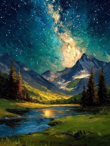 Diamond Painting Sternenhimmel Diamond Painting Kinder Berg DIY Leinwand Mosaik Bastelset Erwachsene eckige Steine Crystal Art Zubehör Diamant Malerei Anfänger für Halloween Deko 80x110 cm S-546 von Jiaboxln