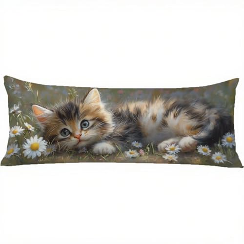 Jiacgrtef Seitenschläferkissen Bezug 145x40 Katze Kissenbezug Beige Muster kopfkissen, Doppelseitig Drucken Samt Pillow Case, Body Pillow Schwangerschaftskissen & Seitenschläferkissen 40 x 145 w-1688 von Jiacgrtef