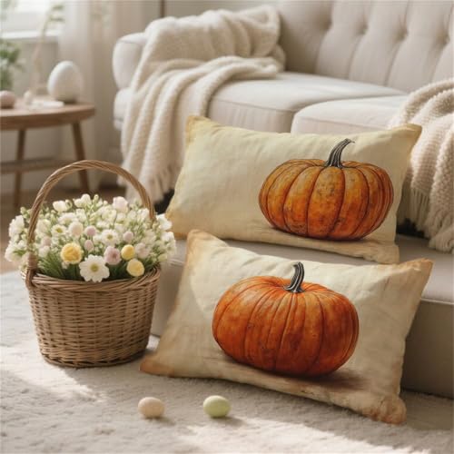 Kissenbezug 40x60cm Kürbis Kissen Gebranntes Orange Kopfkissenbezug 2er Set mit Unsichtbarer ReißverschlussSamtKissenhülle Sofakissen Dekokissen, Bett Kissenbezüge für Deko Wohnzimmer Geschenke t-686 von Jiacgrtef