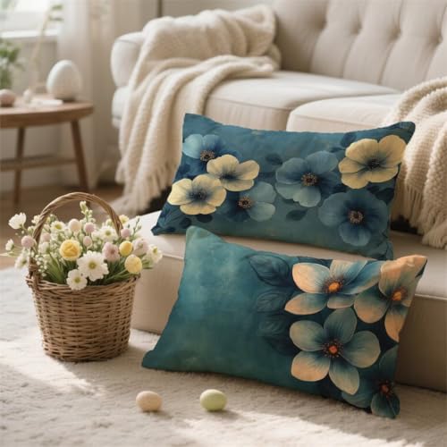 Outdoor Kissen Wetterfest 2er Set, Kissenbezug 50x70 Beige Kissenbezüge, Rechteckige kissen Blau Outdoorkissen Weiche Leinen kissen mit Verstecktem Reißverschluss Dekokissen Kopfkissenbezug I-150 von Jiacgrtef