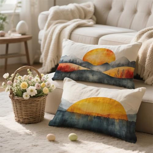 Outdoor Kissen Wetterfest 2er Set, Kissenbezug 50x70 Orange Kissenbezüge, Rechteckige kissen Grau Outdoorkissen Weiche Leinen kissen mit Verstecktem Reißverschluss Dekokissen Kopfkissenbezug I-347 von Jiacgrtef