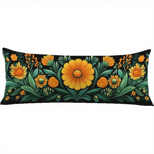 Seitenschläferkissen Bezug 145x40 Orange Kissenbezug Grün Muster kopfkissen, Doppelseitig Drucken Samt Pillow Case, Body Pillow Schwangerschaftskissen & Seitenschläferkissen 40 x 145 w-11600 von Jiacgrtef