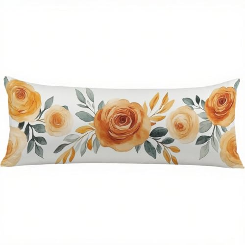 Seitenschläferkissen Bezug 30 x 90 Orange Kissenbezug Blume kopfkissen, Doppelseitig Drucken Samt Pillow Case, Body Pillow Kissenbezüge, Schwangerschaftskissen & Seitenschläferkissen 1er Set w-11582 von Jiacgrtef