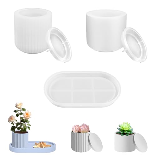 5 Stück Satz Vase Silicium Form, 2 Vasen + 1 Palette + 2 Deckel, DIY Vase Harz Form, Epoxy Harz Form Vase, Vase Silicium Form, Handgefertigte Silicium Form, Vase Silicium Form Epoxy Harz (B) von Jiahuade
