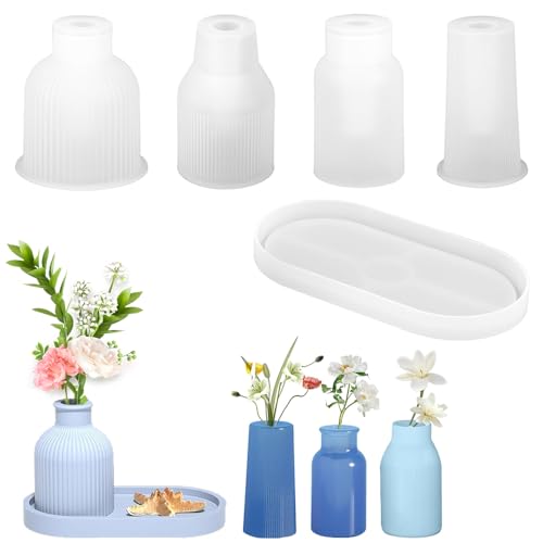 Jiahuade 5 Stück Satz Vase Silicon Form, 4 Vasen + 1 Palette, DIY Vase Harz Form, Epoxy Harz Form Vase, Vase Silicon Modell, Handgefertigte Silicon Form, Vase Silicon Form Epoxy Harz (A) von Jiahuade