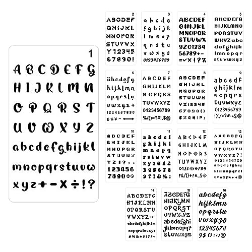 16 Stück Buchstabennummer Vorlage,Buchstaben Schablone Letter Templates Stencil,Wiederverwendbar,16 Verschiedene Schriftarten Schriftschablone für Malen Handwerk Zeichnen,für DIY Scrapbooking Malerei von Jiakalamo