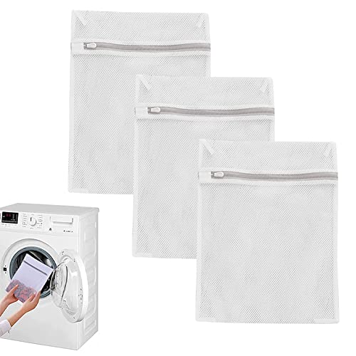 3 x Netz-Wäschesack für Zuhause, mit Reißverschluss, praktisch für Kleidung, Waschmaschinen-Waschbeutel, wiederverwendbare Netz-Waschbeutel (weiß) von Jiakalamo