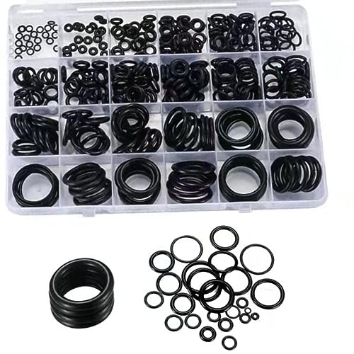 360-teiliges O-Ring-Dichtungsring-Set, 24 Größen, Gummi-Dichtungsringe-Set, O-Ring-Sortiment-Set, hydraulische Rohrleitungen, Wasserhahn-Unterlegscheiben, Dichtungs-Set(Schwarz) von Jiakalamo