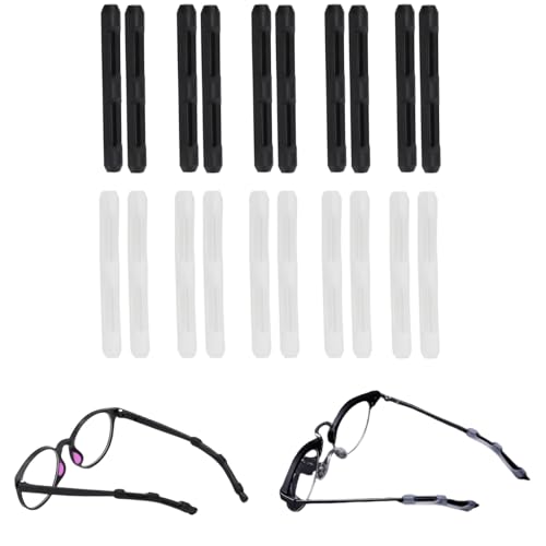 10 Paar Silikon Brillen Ohrbügel,Brillenbügel überzug,Bügelspitzen Brille Antirutsch für Brillen,Gläser Ohrhaken,Brille Ohrhaken,Antirutsch Überzüge für Brillenbügel(5 Paar Schwarz+5 Paar Weiß) von Jiakalamo