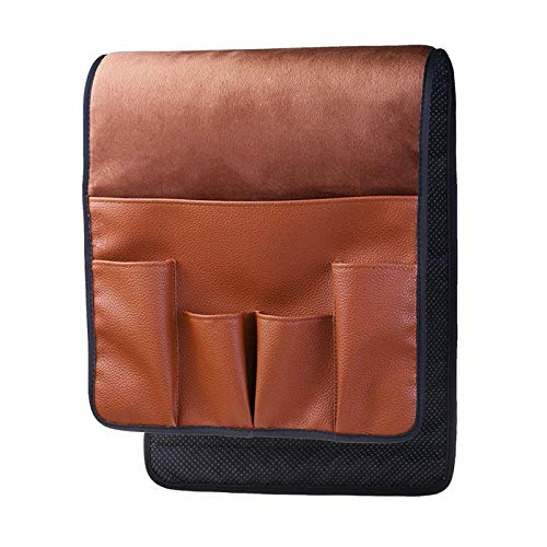 Jiakalamo 5 Taschen Sofa Seite Couch Fernbedienung Halter - Stuhl Armlehne Caddy Organizer PU Leder für platzsparende Organizer (hellbraun) von Jiakalamo