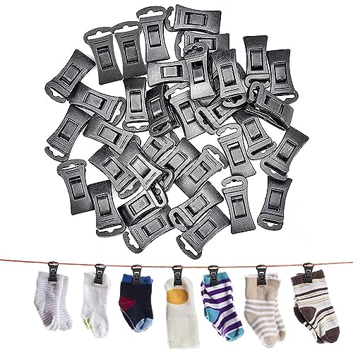 Jiakalamo 70 Stück Sockenklammern, Sockenclips für Waschmaschine und Trockner, Sockenhalter mit Haken, Tragbare Starke Socke Clips für Socken, Wäscheleine, Taschen(Schwarz) von Jiakalamo