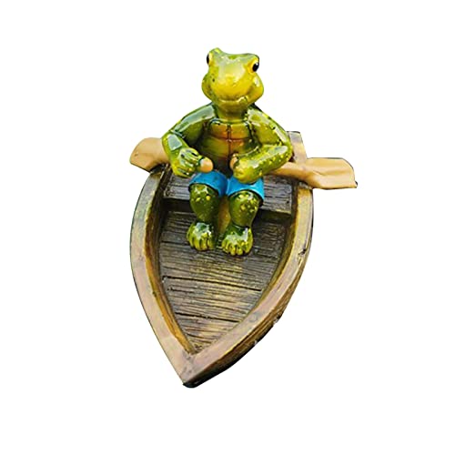 Jiakalamo Mini Teich Dekoration,Schwimmende Teichdeko Gartenteich Dekorative Skulptur,Schwimmende Tierstatue für Aquarium Terrasse Garten Pool Garten Teich,Foto-Requisite(Schildkröte einem Holzboot) von Jiakalamo