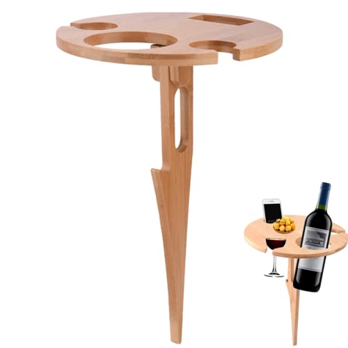 Klappbarer Weintisch aus Holz, Picknicktisch, tragbarer Bock, kleiner Tisch, 2-in-1-Weinglasregal für Camping/Garten/Grill/Bankett/Picknick-Party (Holzfarbe ohne Nägel) von Jiakalamo