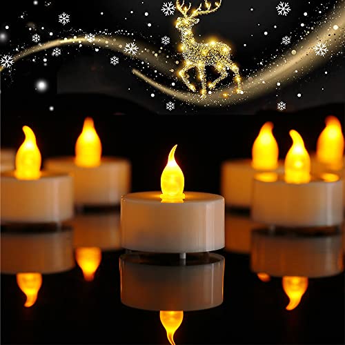 12 Stück Led Teelichter- Led Kerzen flackernde flamme，realistische elektrische flackernde batteriebetriebene kerzen mit warmem gelbem für Hochzeitsdekoration, Valentinstag, Halloween, Weihnachten von Jialine