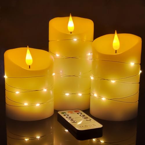 Jialine LED Kerzen mit integrierter Fairy String Lichter Batteriebetrieben, flackernde flammenlose Kerzen mit 10-Tasten-Fernbedienung und 24-Stunden-Timer, 4" 5" 6" Echtwachs, Elfenbeinweiß Jialine LED Kerzen mit integrierter Fairy String Lichter Batteriebetrieben, flackernde flammenlose Kerzen mit 10-Tasten-Fernbedienung und 24-Stunden-Timer, 4" 5" 6" Echtwachs, Elfenbeinweiß von Jialine