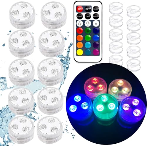 Jialine LED Teelichter mit Fernbedienung, 10 Stück RGB Mini LED Lichter wasserdicht für Aquarium, Pool, Garten, Hochzeitsfeier und Weihnachtsdekoration - Unterwasser licht in mehreren Farben Jialine LED Teelichter mit Fernbedienung, 10 Stück RGB Mini LED Lichter wasserdicht für Aquarium, Pool, Garten, Hochzeitsfeier und Weihnachtsdekoration - Unterwasser licht in mehreren Farben von Jialine