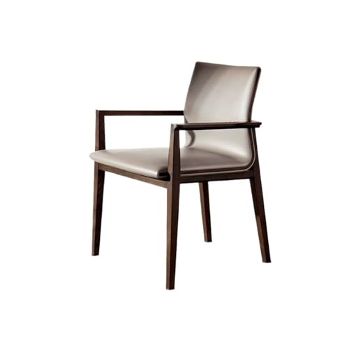 Jian1004 Esszimmerstuhl, Chinesischer Esszimmerstuhl aus Massivholz mit Rückenlehne aus echtem Leder(Khaki) von Jian1004