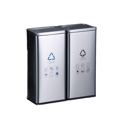 Mülleimer für draußen, Edelstahl-Wertstofftonne mit Nass-/Trockentrennung for den gewerblichen Einsatz(Silver,S) von Jian1004