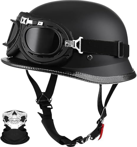 DOT-Zertifizierter Motorrad-Halbhelm Im Deutschen Stil, Leichter Vintage-ABS-Helm Für Erwachsene, Retro-Halbgesichtshelm Für Cruiser-Scooter-Chopper A1,L/(59~60cm) von JianJud