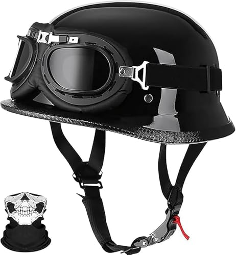 DOT-Zertifizierter Motorrad-Halbhelm Im Deutschen Stil, Leichter Vintage-ABS-Helm Für Erwachsene, Retro-Halbgesichtshelm Für Cruiser-Scooter-Chopper A2,XL/(61~62cm) von JianJud