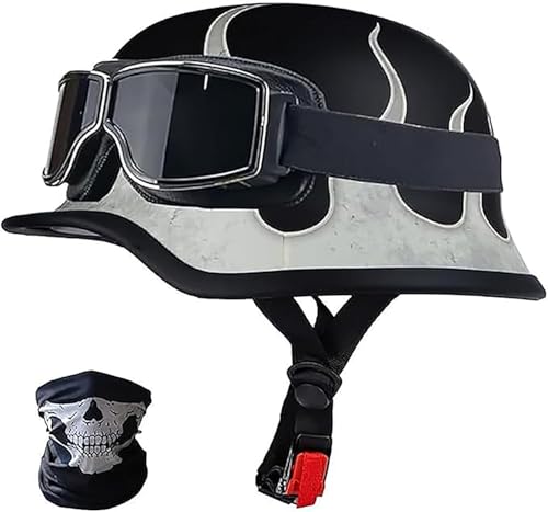 DOT-Zertifizierter Motorrad-Halbhelm Im Deutschen Stil, Leichter Vintage-ABS-Helm Für Erwachsene, Retro-Halbgesichtshelm Für Cruiser-Scooter-Chopper A3,XL/(61~62cm) von JianJud