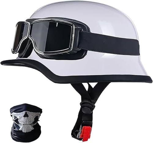 DOT-Zertifizierter Motorrad-Halbhelm Im Deutschen Stil, Leichter Vintage-ABS-Helm Für Erwachsene, Retro-Halbgesichtshelm Für Cruiser-Scooter-Chopper A4,L/(59~60cm) von JianJud