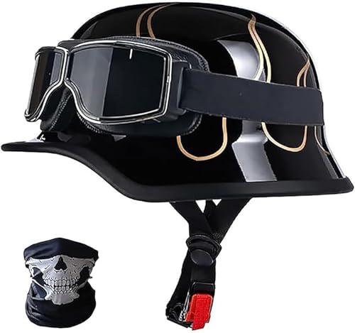 DOT-Zertifizierter Motorrad-Halbhelm Im Deutschen Stil, Leichter Vintage-ABS-Helm Für Erwachsene, Retro-Halbgesichtshelm Für Cruiser-Scooter-Chopper A5,S/(55~56cm) von JianJud