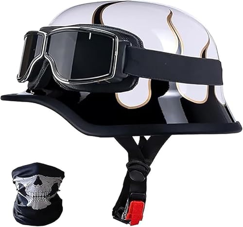 DOT-Zertifizierter Motorrad-Halbhelm Im Deutschen Stil, Leichter Vintage-ABS-Helm Für Erwachsene, Retro-Halbgesichtshelm Für Cruiser-Scooter-Chopper A6,XL/(61~62cm) von JianJud