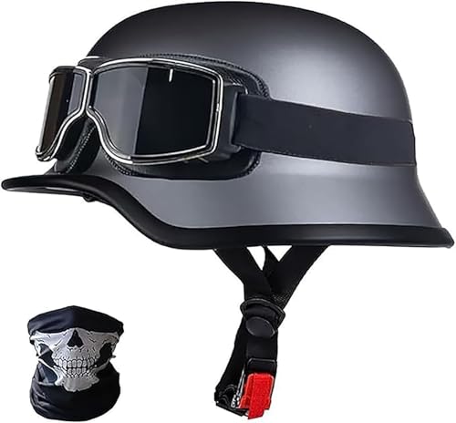 DOT-Zertifizierter Motorrad-Halbhelm Im Deutschen Stil, Leichter Vintage-ABS-Helm Für Erwachsene, Retro-Halbgesichtshelm Für Cruiser-Scooter-Chopper A7,L/(59~60cm) von JianJud