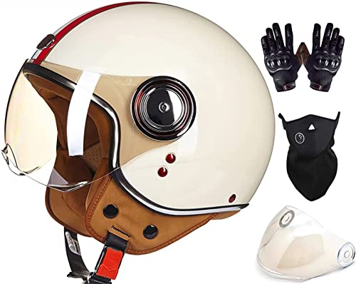 Jethelm Mit Visier, ECE-Zugelassener Vespa-Helm 3/4-Motorrad-Crash-Jet-Helm, Retro-Mopedhelm Für Erwachsene Für Männer Und Frauen C,S=55-56M von JianJud