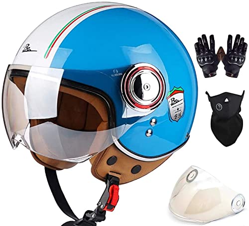 Jethelm Mit Visier, ECE-Zugelassener Vespa-Helm 3/4-Motorrad-Crash-Jet-Helm, Retro-Mopedhelm Für Erwachsene Für Männer Und Frauen G,L=61-62CM von JianJud