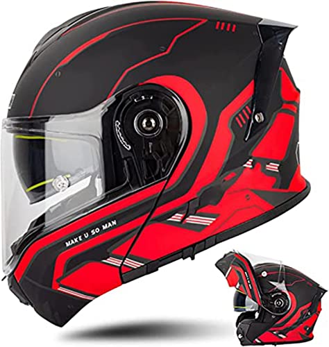 Modularer Motorrad-Klapphelm DOT/ECE-Zugelassener Motorrad Casco Moto Moped Street Bike Racing Helm Mit Sonnenblende Für Erwachsene, Jugendliche, Männer Und Frauen A,XXXXL=67-68cm von JianJud