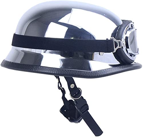 Motorrad Halbhelm Deutscher Stil Vintage Open Face Crusier Helmkappe Mit Pilotenbrille, ECE-Zertifizierter Spiegel Silber Chrom Chopper Scooter Crash Retro Moped Moto Helme A,S=55-56CM Motorrad Halbhelm Deutscher Stil Vintage Open Face Crusier Helmkappe Mit Pilotenbrille, ECE-Zertifizierter Spiegel Silber Chrom Chopper Scooter Crash Retro Moped Moto Helme A,S=55-56CM von JianJud