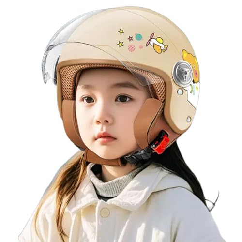 Motorrad Kinderhelm Rollerhelm Jethelm Mit Visier, Mädchen Rollerhelm Junge Mopedhelm, Schnellverschlusstasche, 45-55Cm, Für 4 Jahre - 12 Jahre Kind A2,45-55cm von JianJud