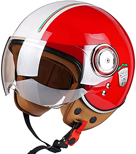 Sommer Vintage Motorrad Open Face Helm Vintage Roller Helm Damen Herren Retro Elektrischer Halbhelm Mit Sonnenblende Vespa Jet-Helm Für Cruiser Motobike DOT Approved B,M von JianJud