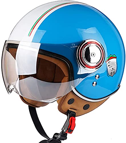 Sommer Vintage Motorrad Open Face Helm Vintage Roller Helm Damen Herren Retro Elektrischer Halbhelm Mit Sonnenblende Vespa Jet-Helm Für Cruiser Motobike DOT Approved E,L von JianJud