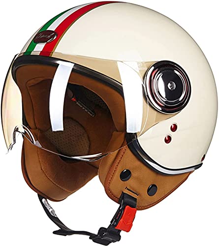 Sommer Vintage Motorrad Open Face Helm Vintage Roller Helm Damen Herren Retro Elektrischer Halbhelm Mit Sonnenblende Vespa Jet-Helm Für Cruiser Motobike DOT Approved F,L von JianJud