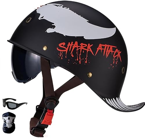 Vintage Half Hel-Met Baseball Cap Im Deutschen Stil Motorrad Hel-Met Half Skull Cap Cool Open-Face, DOT Approved Low Profile Moped Cruiser Scooter Hel-Met A2,L/(58~60cm) von JianJud