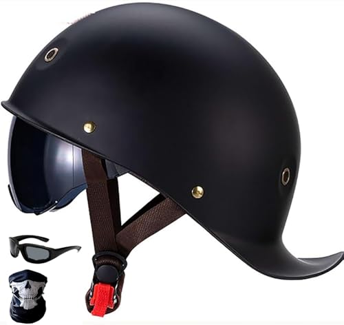 Vintage Half Hel-Met Baseball Cap Im Deutschen Stil Motorrad Hel-Met Half Skull Cap Cool Open-Face, DOT Approved Low Profile Moped Cruiser Scooter Hel-Met A3,XL/(61~63cm) von JianJud