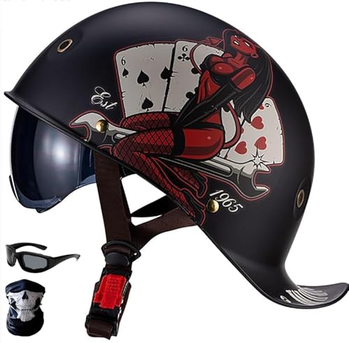 Vintage Half Hel-Met Baseball Cap Im Deutschen Stil Motorrad Hel-Met Half Skull Cap Cool Open-Face, DOT Approved Low Profile Moped Cruiser Scooter Hel-Met A4,M/(55~57cm) von JianJud