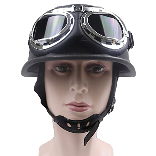 Vintage Motorrad Leder Halbhelmmotorrad Helm, Persönlichkeit Vintage Helm Deutscher Stil Halbhelm Motorcycletbike Cruiser Chopperatv Helm- DOT-Zertifiziert A,L von JianJud