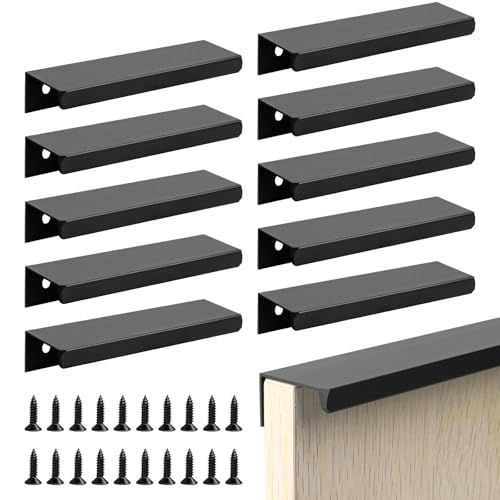 JiangLin 10 Stück Schwarz Möbelgriffe, 120mm Verdeckter Schrankgriffe Küchengriffe mit Schrauben Türgriff Schubladen Griffe Unsichtbare für Kleiderschrank von JiangLin