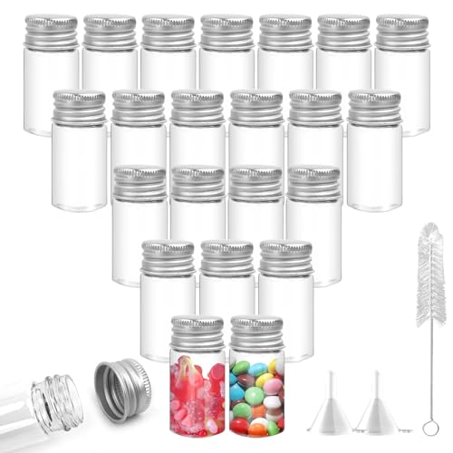 JiangLin 40 Stück Reagenzgläser mit Schraubverschluss Aus Aluminium,10ml kleine Glasflasche Glas,Klare Flüssigkeitsprobe Fläschchen Flaschen mit 2 Trichter und Reinigungsbürste,Tierhaar-Gedenkflasche von JiangLin