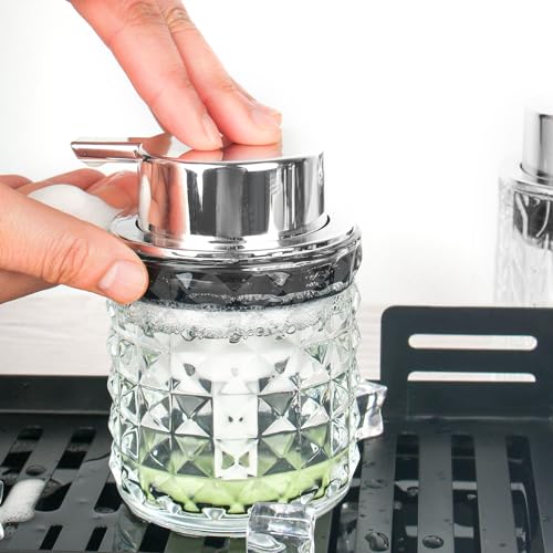 JiangLin Seifenspender Glas,Schaumseifenspender Glass für Küche Badezimmer,Soap Dispenser mit Silberne Schaumpumpe,Seifenspender durchsichtig,Handseifenspender,Duschgel Spender,Spülmittelspender Küche von JiangLin