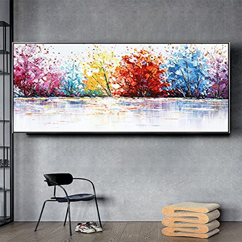 Abstrakte Gemälde Decor Life Large Wall Art Frames Posters Nordic Modern Oil Painting Color Tree Picture 50x130cm(20x51in) mit Rahmen von Jianghu Art