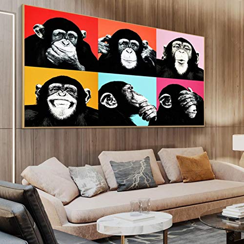 Abstrakte Kinderzimmer Wanddekoration - Lustige Affe Leinwand Gemälde an der Wand Kunst Poster und Drucke Tiere Graffiti Kunst Bilder 40x90cm (16x35in) mit Rahmen von Jianghu Art