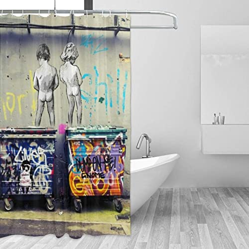 Banksy Duschvorhang mit Leinwanddruck, wasserdicht, Badezimmerdekoration mit 12 Haken, Duschvorhang, Dekoration, 90 x 200 cm/35 x 79 Zoll (B x H). von Jianghu Art