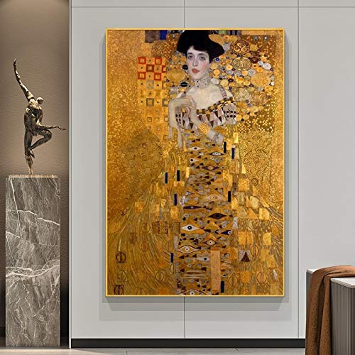 Berühmtes Porträt von Adele Bloch von Gustav Klimt Öl auf Leinwand Gemälde Goldrahmen Poster und Drucke Wandkunst Bilder 50 x 85 cm (20 x 33 Zoll) mit Rahmen von Jianghu Art